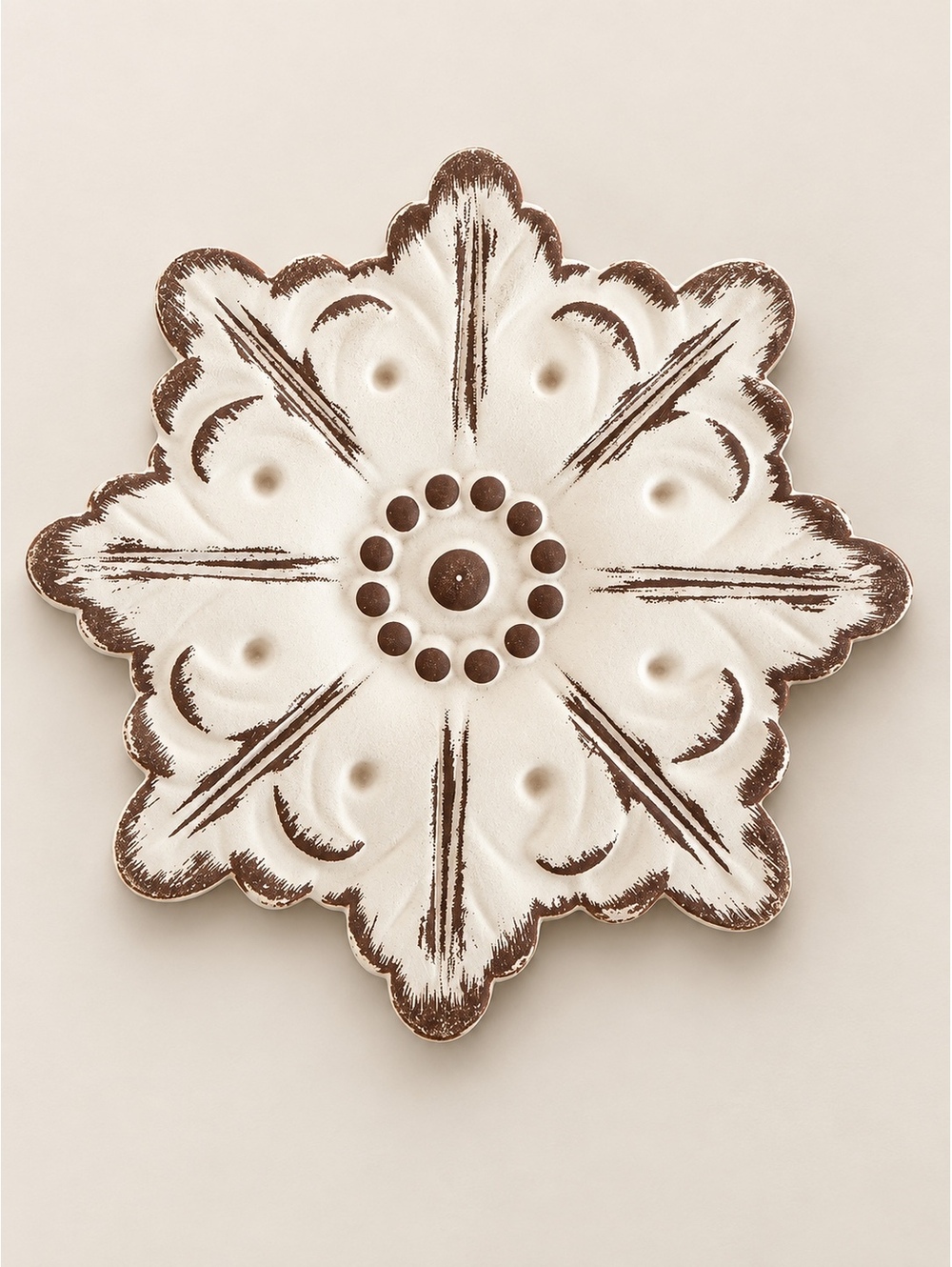 Rustic Cream & Brown Scalloped Floral Wooden Decor Medallion
